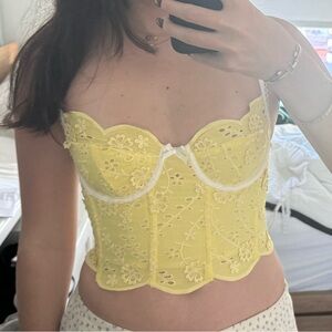 For Love & Lemons Natalia Corset Top in Yellow